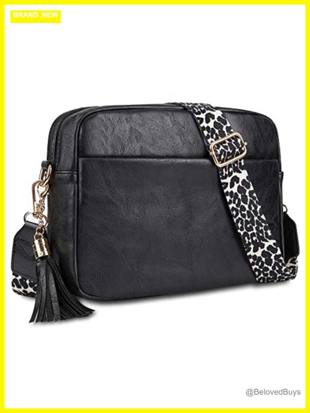 Cynure Faux Leather Crossbody Camera Bag with Leopard Guitar Strap